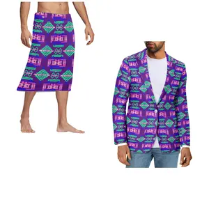 Personalizar Logo Loose Men Pocket Pantalones Falda Blazer Wear IE faitaga Print On Demand Aztec Tribal Ropa de dos piezas Samoa Vestidos
