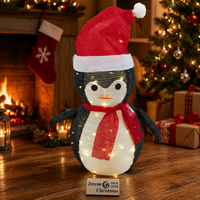 Figurine de pingouin de Noël lumineuse à LED étanche IP44, pliable, en fil de fer métallique, pour décoration extérieure de jardin