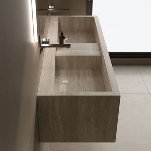 Armoire de salle de bain en pierre au design moderne personnalisé Évier tout-en-un en panneau de roche sans couture Option simple double bassin Salle de bain d'hôtel - Product Image 2