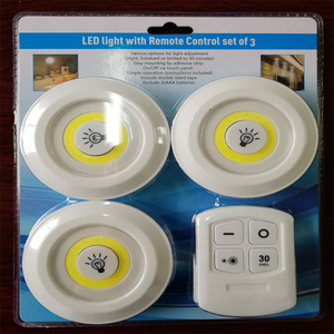 Battery Dimmable Under Cabinet COB <strong>LED</strong> Puck Closets Remote 3 in 1 Round COB Indoor Mini Remote Control <strong>Sticky</strong> Wall <strong>Light</strong> - Product Image 3