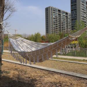 เปลนอนผ้าฝ้ายแบบพับได้<span class=keywords><strong>2</strong></span>คนแบบพกพาแกว่งได้น้ำหนัก150กก. สำหรับการตั้งแคมป์กลางแจ้งทุกฤดู - Product Image 1