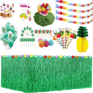 Falda de <span class=keywords><strong>mesa</strong></span> de hierba verde <span class=keywords><strong>para</strong></span> decoraciones de fiesta de cumpleaños Luau hawaiana falda de <span class=keywords><strong>mesa</strong></span> desechable <span class=keywords><strong>para</strong></span> eventos temáticos Luau - Product Image 6