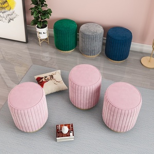 Wholesale Modern Furniture Living Room <strong>Stool</strong> pink Velvet Round Pouf <strong>Ottoman</strong> - Product Image 3