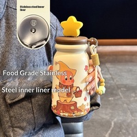 Mug Termos Vakum Berbentuk Bintang Desain Kartun Stylish Portabel dengan Lapisan Keramik dan Sedotan untuk Pelajar Wanita