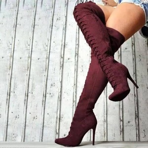 Bottes à talons hauts en similicuir exotique, longueur genou, à bout ouvert avec fermeture éclair, style pole dance - Talons de 20 cm de hauteur - Product Image 4
