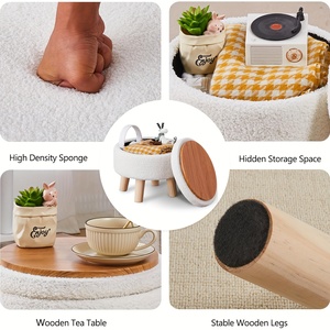 Polifunzionale moderno rotondo in velluto piccolo sgabello pouf poggiapiedi divano imbottito con gambe in <span class=keywords><strong>legno</strong></span> per soggiorno - Product Image 4