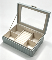 Boîte de rangement à bijoux en cuir PU grainé, avec couvercle à rabat et fenêtre transparente, organisateur multi-compartiments, personnalisable avec logo OEM/ODM, pour coiffeuse à domicile