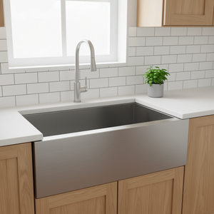 Évier de cuisine en acier inoxydable de style farmhouse, 33 pouces, cuve simple, calibre 18, finition brossée, facile à nettoyer - Product Image 2