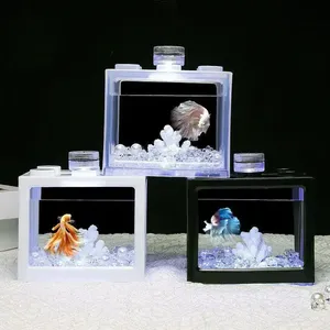 Acuario de escritorio de bloques de construcción para peces Betta, terrario de alta transparencia con micro paisaje y bola de algas marinas - Product Image 3