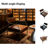Fauteuil d'appoint en métal martelé forgé à la main, revêtu de cuir pleine fleur marron, pour salon et hôtel