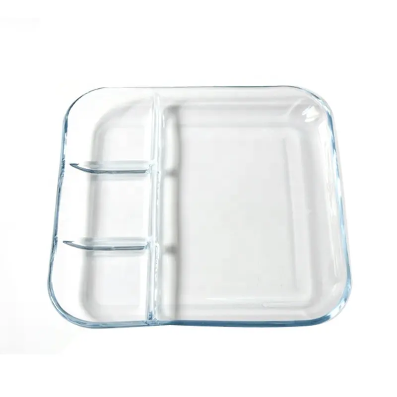 Боросиликатные квадратные закаленные стеклянные обеденные тарелки с перегородкой