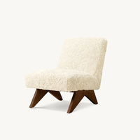 Fauteuil d'appoint moderne sans accoudoirs en tissu bouclé, confortable, en tissu Teddy, écologique, avec pieds en bois massif robustes, pour salon et chambre à coucher