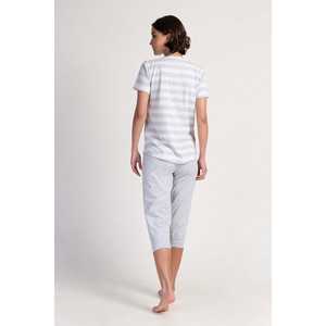 Pijama capri de manga corta con cuello redondo y puños ovalados para mujer - Product Image 1