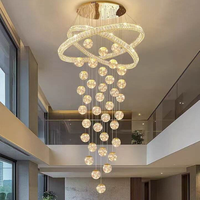Lustre moderne en cristal pour escalier, design de luxe pour villa, anneau rond doré, éclairage LED pour hall d'hôtel et longues escaliers