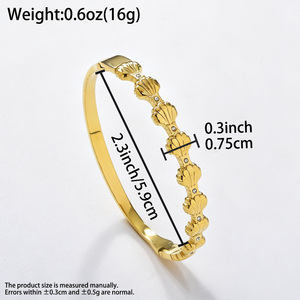 textured seashell motif wholesale 18k gold stainless steel subtle <b>crystal</b> scratch resistant elegant versatile bangle <b>bracelet</b> - Product Image 6