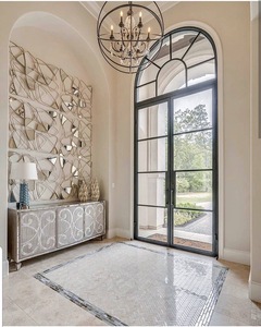 Puertas Francesas Arqueadas de Acero Forjado Negro Personalizadas - Sistema de Entrada Arqueado con Vidrio Resistente a Huracanes y Metalistería Decorativa - Product Image 1