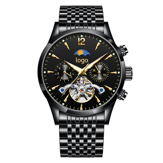 Luxury Tourbillon Retro Skeleton Hollow Self-Wind Mechanical Wristwatch Automatic Movement Men Watches