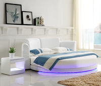 Lit de luxe italien moderne en cuir 1,8 m, lit double rond à LED, lit d'hôtel intelligent, lit king size, mobilier de chambre rembourré