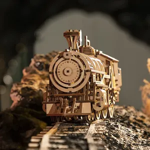 Robotime Rokr fábrica de juguetes artesanías de madera LK701 locomotora modelo Kit 3D rompecabezas de madera