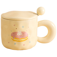 Mug en céramique avec couvercle et cuillère, motif dessin animé mignon Milk-Fu-Fu, compatible micro-ondes, écologique, pour femmes, dortoirs, couples, bureau, pour café