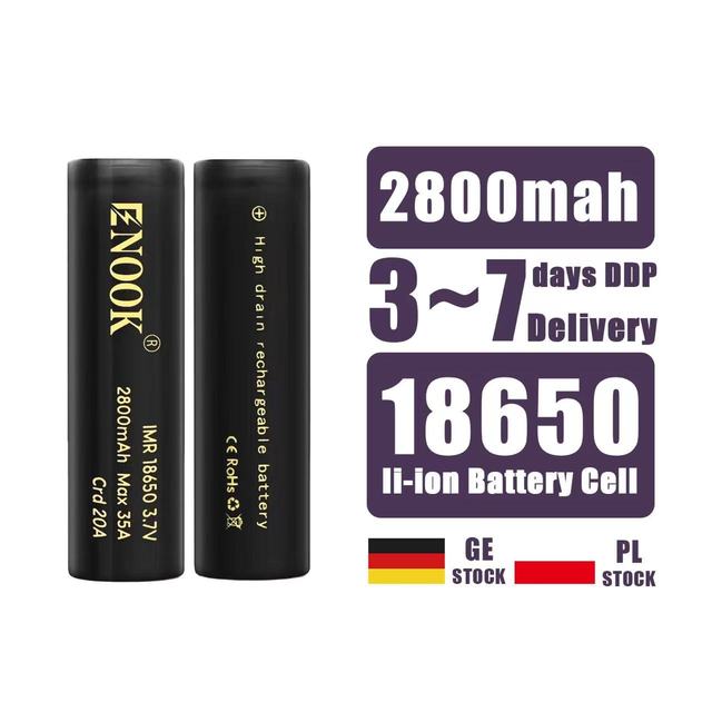 EU Poland Stock Enook Rechargeable 3.7V 2800mah LiFePO4 Solid State High Rate Capability 18650 Cylindrical Battery For E-bike