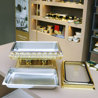 Plat de service de luxe 9L doré avec diamants, chauffe-plat suspendu pour buffet, chauffe-plat à alcool pour hôtel, mariage, banquet