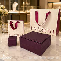 Boîte à bijoux en papier avec logo personnalisé de luxe, ensemble avec sac en papier, boîte cadeau en velours bordeaux pour bague, boucles d'oreilles, collier, pour boutique, vente en gros
