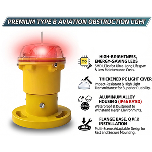 Feu d'obstacle aérien rouge à faible intensité de type B standard, conforme aux normes de l'aviation civile, lampe de sécurité - Product Image 3