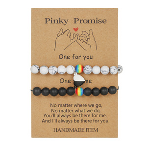Pinky Promise <b>Beaded</b> <b>Bracelet</b> Set Couple Magnetic Heart Design Mixed Materials Unisex Jewelry Gift - Product Image 5