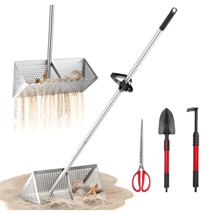 Rastrillo de playa resistente de acero inoxidable de grado industrial 52 "16" cesta arena <span class=keywords><strong>pulgas</strong></span> y colector de conchas marinas mango ergonómico - Product Image 1