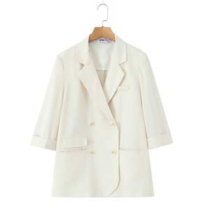 Blazer beige pour femme Runqi N9250, manches trois quarts, respirant, couleur unie, veste de costume professionnelle, grande taille 200 lbs - Product Image 1