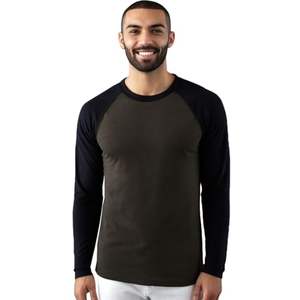 Camiseta raglán ajustada de moda Vintage para hombre 100% algodón cuello redondo manga larga estampado ligero Casual cuello redondo béisbol - Product Image 5