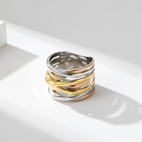 Damen Edelstahl Geometrischer Klassischer Gedrehter Breiter Ring 18K Vergoldet Mode-Statement-Schmuck Täglich Party Großhandel