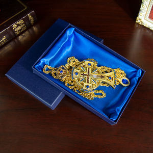 HT lüks ortodoks altın kaplama Priest pektoral çapraz simge yunan rus kırmızı taş dini hediye kilise çapraz kolye - Product Image 5
