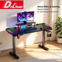 Bureau de jeu en fibre de carbone réglable en hauteur électrique à moteur unique robuste avec éclairage RGB et structure métallique pour configuration PC