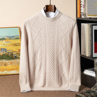 Pull en cachemire 100% pour homme, col rond, fil mèche, tricot torsadé losanges, épais et texturé, pour un style décontracté chic au quotidien