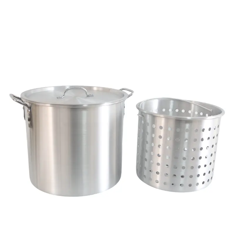 Panela de alumínio com cesta para fogão a gás de alta qualidade 12-100qt tamanho grande fundo único