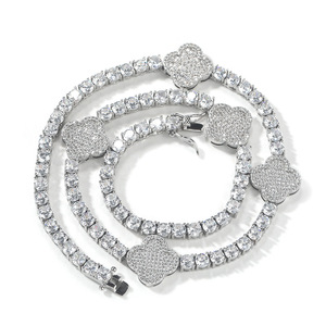 Collares de Hip Hop para mujer, joyería de moda, diseño de lujo, pulsera de trébol de cuatro hojas, collar de tenis de Latón chapado en oro y plata - Product Image 2