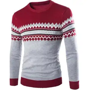 Suéter de punto de invierno para hombre, jersey de manga larga ajustado con cuello redondo, informal