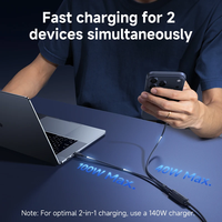   Kabel Cepat 140W 2-in-1 Kabel Data PD3.1 QC PPS Pengisian Cepat USB-C ke Dual Type-C untuk Laptop Tablet Samsung iPhone