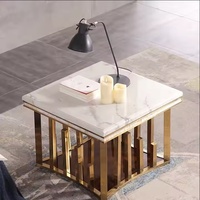 Table d'appoint moderne de luxe au design italien en acier inoxydable brillant avec plateau en marbre pour salon ou hôtel meubles de maison