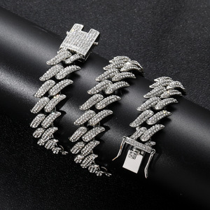 BINSHUO Hip Hop Trang Sức 16 Mét Miami Liên Kết Ba Hàng Kim Cương Briar Gai Ngắn Lớn Cuba <span class=keywords><strong>Chain</strong></span> Hipster Mạ Vàng Vòng Cổ Nam - Product Image 3