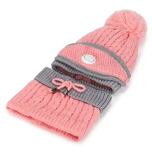 Chapéu de malha de lã para mulheres por atacado, elegante e quente no outono e inverno, versátil conjunto de chapéu de lã e lenço