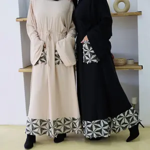 Nida Abaya เกาหลีสำหรับผู้หญิง,ชุดเดรส Nida สีนู้ดแขนหลวมชุดอบายามิโนอิสลามแบบเรียบอาบายา