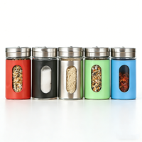 Pot à épices en verre coloré de 90 ml avec manchon en acier inoxydable, couvercle rotatif, bouteille à sel et poivre pour la cuisine à domicile