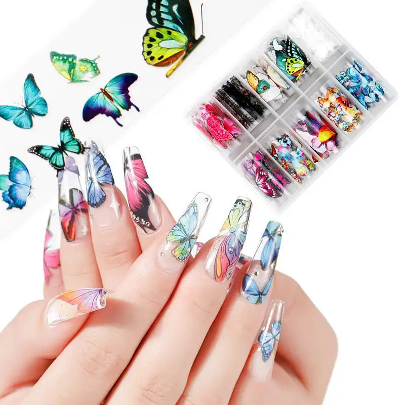 BIN Wholesales butterfly design Nail Transfer Foils Paper Roll Set Nail Art Foil Sticker