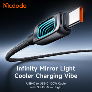 สายชาร์จเร็ว Mcdodo 040/041 100W USB-C to USB-C PD พร้อมไฟ Mirror Light สีฟ้าใส 5A วัสดุโลหะผสมสังกะสี ทนทา<span class=keywords><strong>น</strong></span> สายถักไนลอ<span class=keywords><strong>น</strong></span> สำหรับ <span class=keywords><strong>MacBook</strong></span> - Product Image 2
