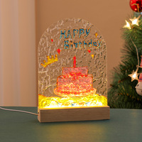 Peinture sur verre à ondulations d'eau LED DIY en forme de tulipe, faite à la main, avec base en bois, mini, en acrylique, à brancher, pour enfants, anniversaire, fête des Mères - Vente en gros