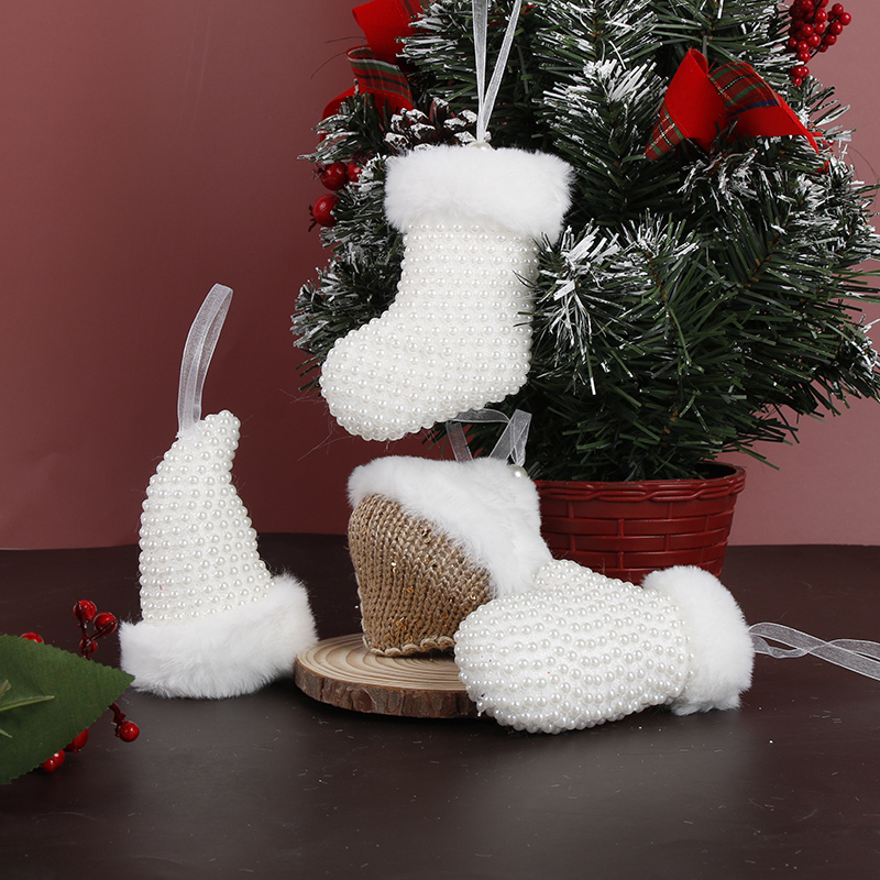 Рождественская шляпа, украшения из белых бусин, Рождественское украшение