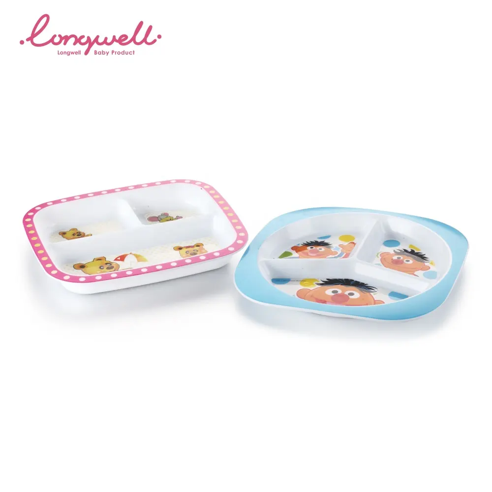 Ningbo Longwell-plato de plástico para comida de bebé, plato de PP personalizado de tres rejillas para comer, para niños, para el hogar, con estampado de animales